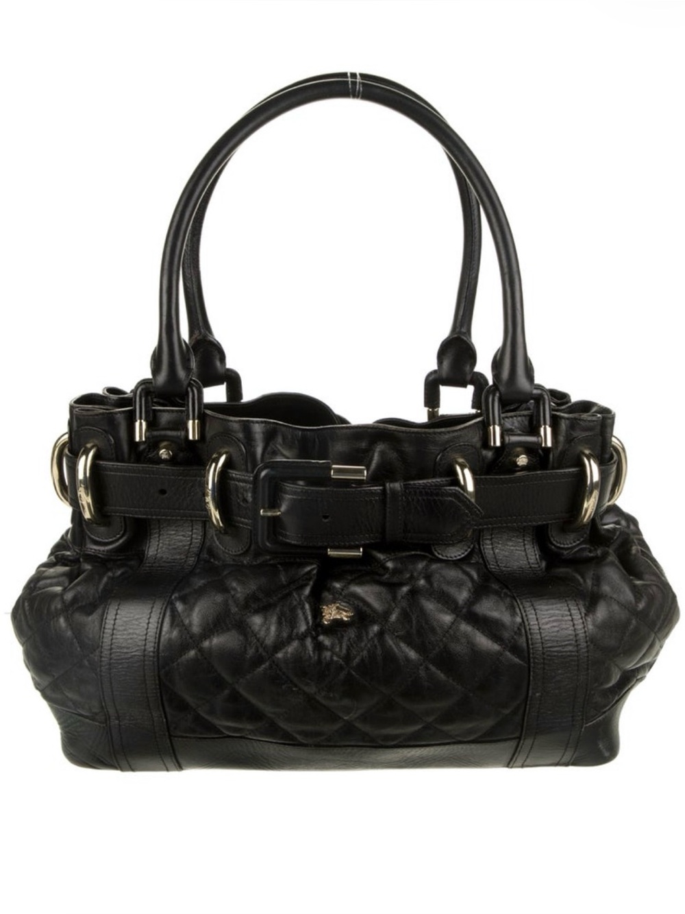 Burberry Black Quilted Leather Shoulder Bag with Belted Detail